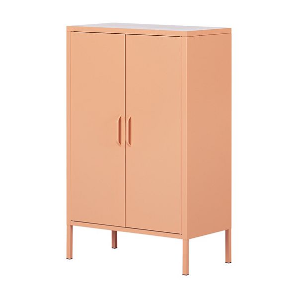 South Shore Crea Metal 2 Door Accent Cabinet Pale Orange: Industrial Style, Adjustable Shelves, 41.5&#34; Height