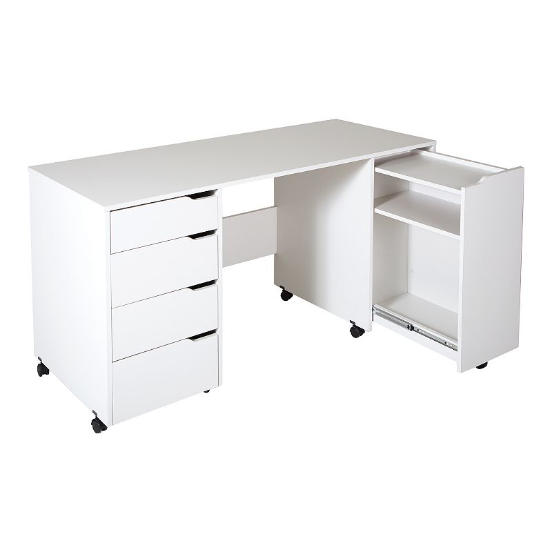 South Shore Crea Sewing Craft Table on Wheels, White