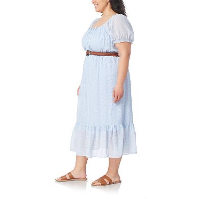 Juniors' Plus Size WallFlower Chiffon Belted Maxi Dress