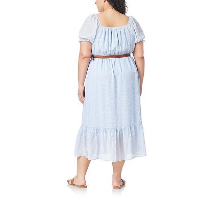 Juniors' Plus Size WallFlower Chiffon Belted Maxi Dress