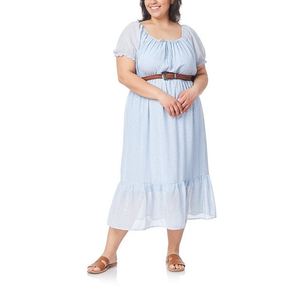 Juniors' Plus Size WallFlower Chiffon Belted Maxi Dress