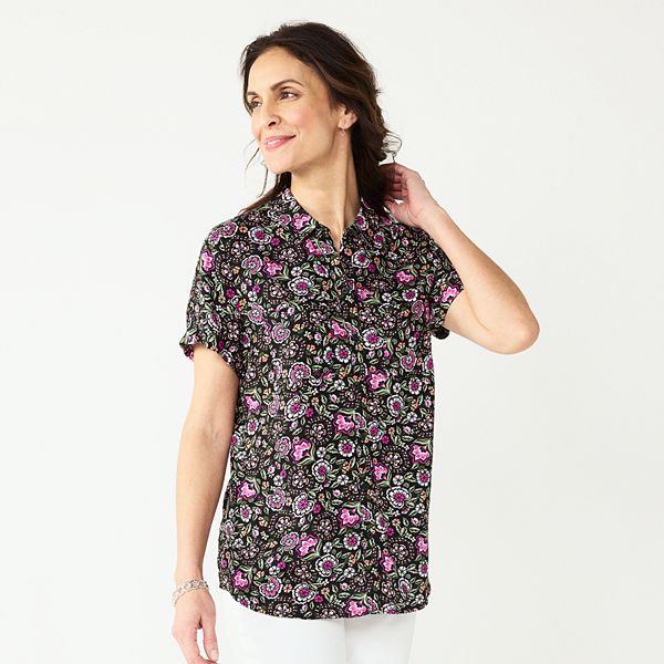 Women's Croft & Barrow® Challis Camp Shirt