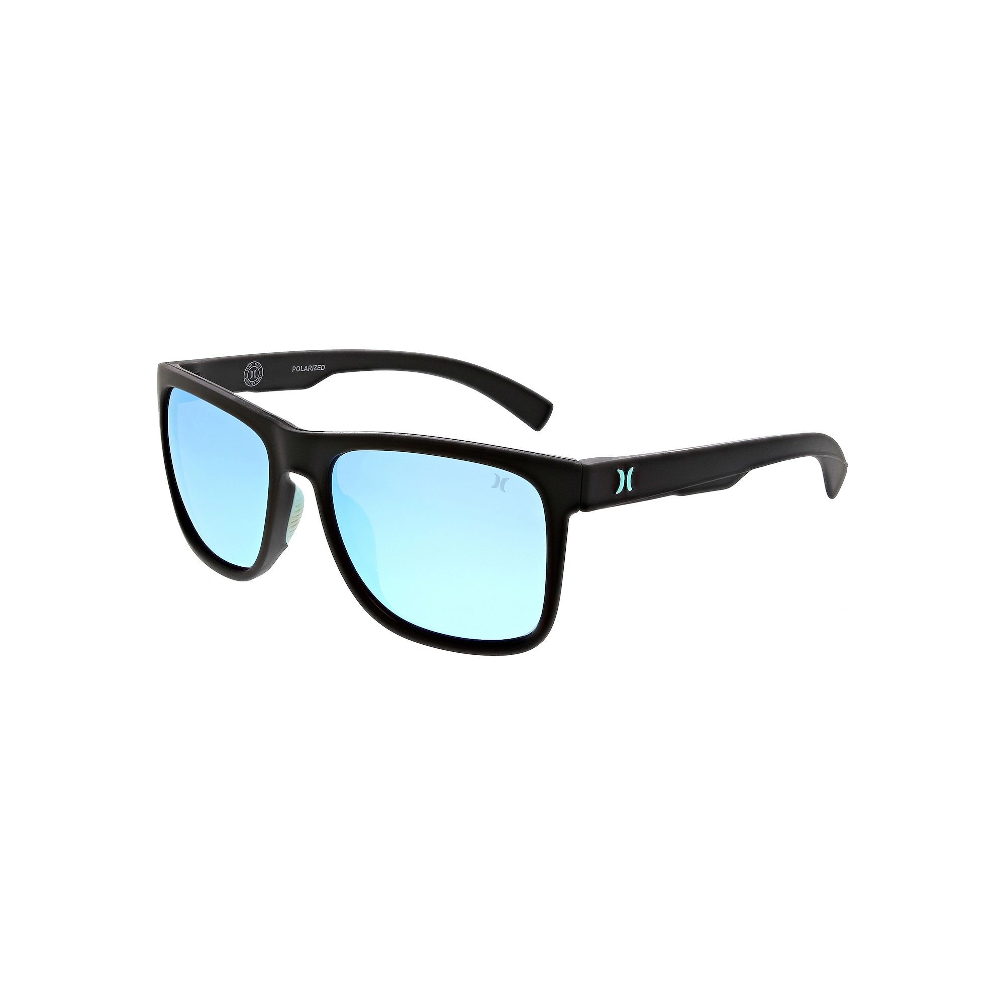 Mens Hurley Storm 56mm Square Polarized Sunglasses, Shiny Black Blue