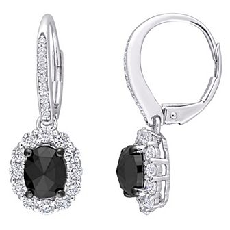 Stella Grace 10k White Gold 4/5 Carat T.W. Lab-Created Moissanite & Oval Black Diamond Leverback Earrings