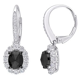 Stella Grace 10k White Gold 4/5 Carat T.W. Lab-Created Moissanite & Oval Black Diamond Leverback Earrings