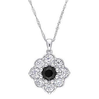Stella Grace 10k White Gold 1 1/2 Carat T.W. Lab-Created Moissanite & Black Diamond Floral Pendant Necklace