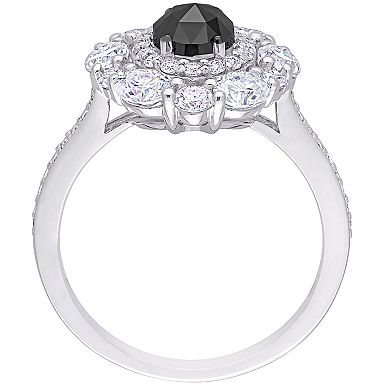 Stella Grace 10k White Gold 3/4 Carat T.W. Oval Black Diamond & 1 3/4 Carat T.W. Lab-Created Moissanite Engagement Ring