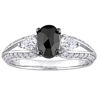 Stella Grace 10k White Gold 3/4 Oval Black Diamond & 9/10 Carat T.W. Lab-Created Moissanite Engagement Ring