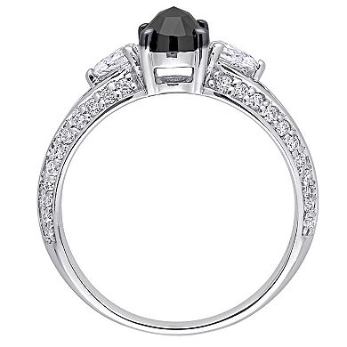 Stella Grace 10k White Gold 3/4 Oval Black Diamond & 9/10 Carat T.W. Lab-Created Moissanite Engagement Ring