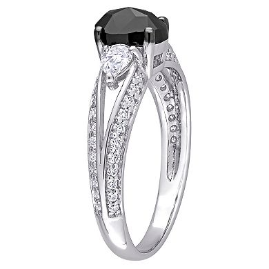 Stella Grace 10k White Gold 3/4 Oval Black Diamond & 9/10 Carat T.W. Lab-Created Moissanite Engagement Ring