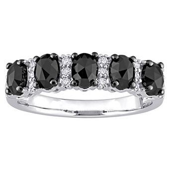 Stella Grace 10k White Gold 1 1/4 Carat T.W. Oval Black Diamond & 1/7 Carat T.W. Lab-Created Moissanite Wedding Band