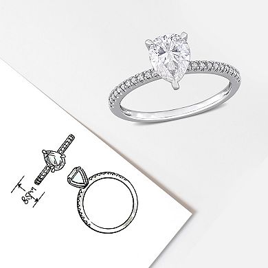 Stella Grace 14k White Gold 1 1/4 Lab-Created Moissanite & 1/10 Carat T.W Diamond Engagement Ring