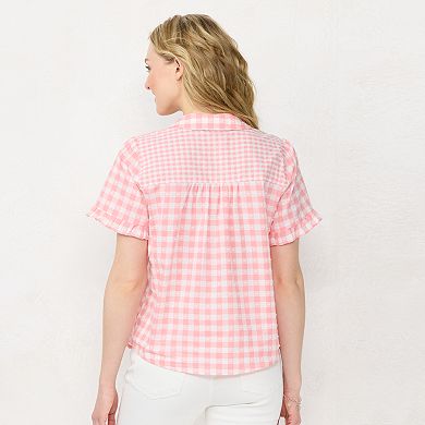 Women's LC Lauren Conrad Button-Front Curved Hem Top