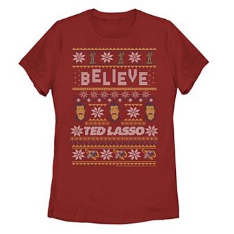 Juniors' Ted Lasso Believe Ugly Sweater Graphic Tee