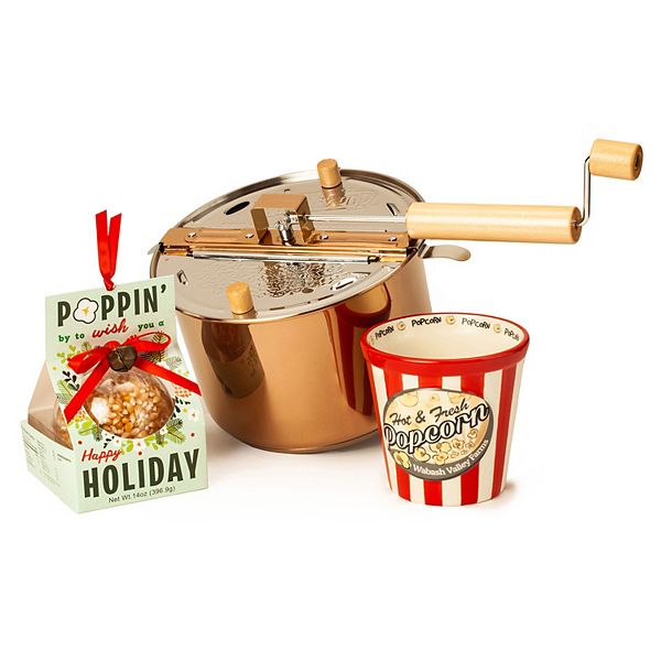 Wabash Valley Farms Copper Plated Stainless Steel Whirley Pop Popcorn Maker and Cello Popcorn Gift Set