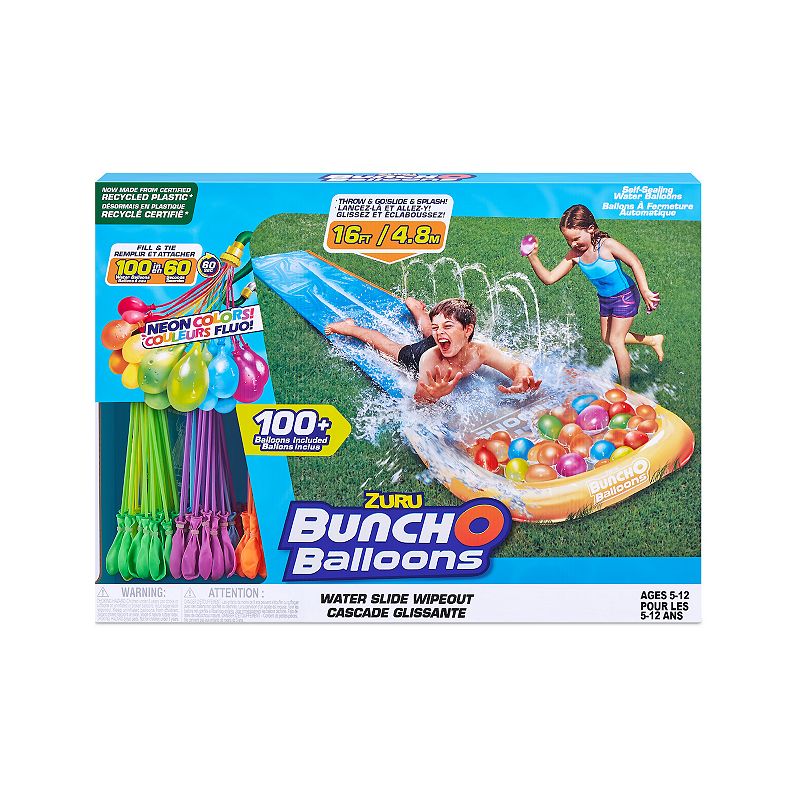 ZURU Neon Bunch O Balloons 1-Lane Water Slide Wipeout Set, Multicolor