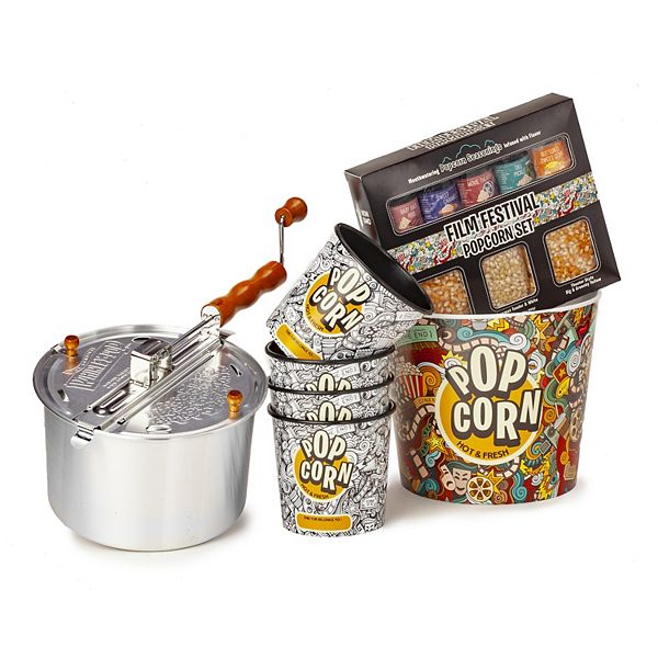 Wabash Valley Farms Stainless Steel WhirleyPop Popcorn Popper Film Festival Gift Set