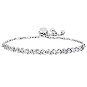 Stella Grace Sterling Silver 1/2 Carat T.W. Lab-Created Moissanite S-Link Adjustable Bolo Bracelet