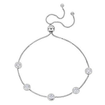 Stella Grace Sterling Silver 1 1/4 Carat T.W. Lab-Created Moissanite Adjustable Station Bracelet