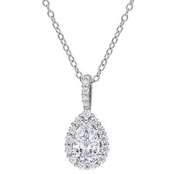 Stella Grace Sterling Silver 1 1/3 Carat T.W. Lab-Created Moissanite Teardrop Halo Pendant Necklace