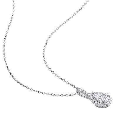 Stella Grace Sterling Silver 1 1/3 Carat T.W. Lab-Created Moissanite Teardrop Halo Pendant Necklace