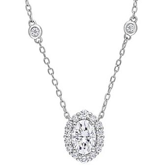 Stella Grace Sterling Silver 1 1/2 Carat T.W. Lab-Created Moissanite Oval Halo Necklace