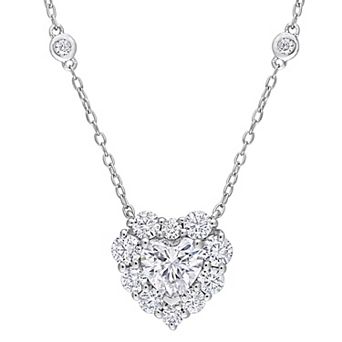 Stella Grace Sterling Silver 2 Carat T.W. Lab-Created Moissanite Halo Heart Necklace