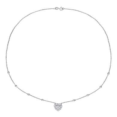 Stella Grace Sterling Silver 2 Carat T.W. Lab-Created Moissanite Halo Heart Necklace
