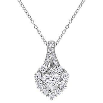 Stella Grace Sterling Silver 2 Carat T.W. Lab Created Moissanite Halo Heart Pendant Necklace