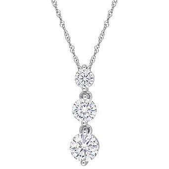 Stella Grace Sterling Silver 1 2/5 Carat T.W. Lab-Created Moissanite Graduated 3-Stone Pendant Necklace