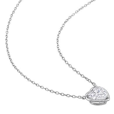 Stella Grace Sterling Silver 2 Carat T.W. Lab-Created Moissanite Halo Heart Necklace