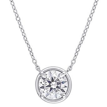 Stella Grace Sterling Silver 1 4/5 Carat T.W. Lab-Created Moissanite Halo Pendant Necklace