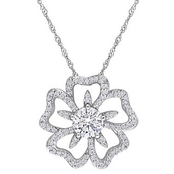 Stella Grace Sterling Silver 1 1/10 Carat T.W. Lab-Created Moissanite Flower Pendant Necklace