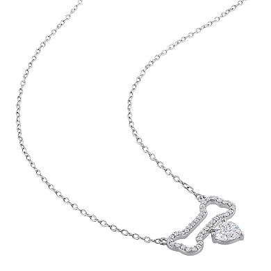 Stella Grace Sterling Silver 5/8 Carat T.W. Lab-Created Moissanite Dog Bone with Hanging Heart Necklace