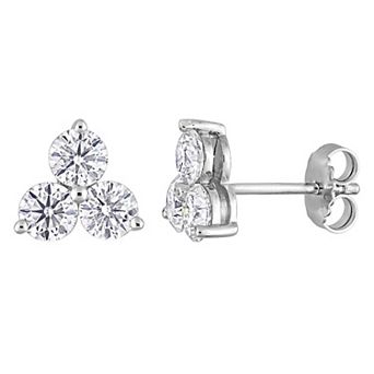 Stella Grace Sterling Silver 2 1/6 Carat T.W. Lab-Created Moissanite 3-Stone Stud Earrings