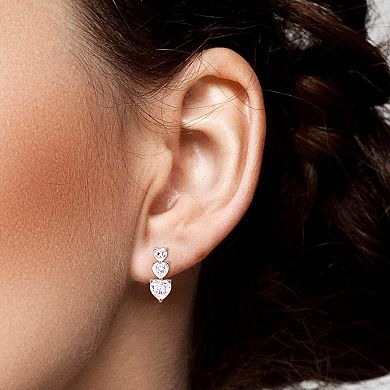 Stella Grace Sterling Silver 3 1/2 Carat T.W. Lab-Created Moissanite Graduated Triple Heart Earrings