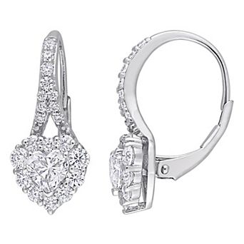 Stella Grace Sterling Silver 2 Carat T.W. Lab-Created Moissanite Heart Halo Leverback Earrings