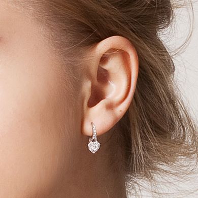 Stella Grace Sterling Silver 2 Carat T.W. Lab-Created Moissanite Heart Halo Leverback Earrings