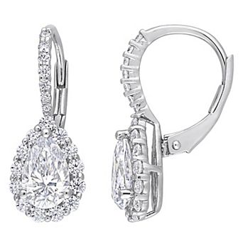 Stella Grace Sterling Silver 2 5/8 Carat T.W. Lab-Created Moissanite Teardrop Halo Leverback Earrings
