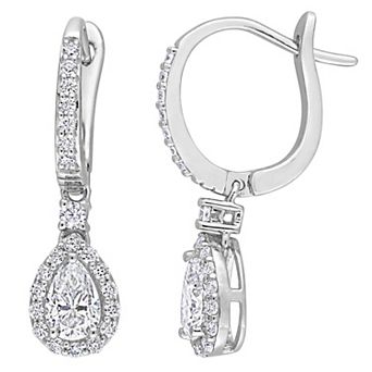 Stella Grace Sterling Silver 1 3/8 Carat T.W. Lab-Created Moissanite Teardrop Halo Drop Earrings