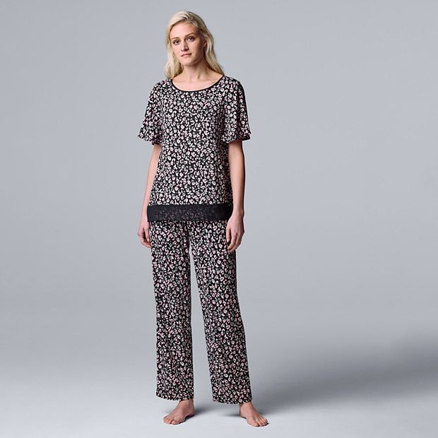 Women's Simply Vera Vera Wang Cozy Short Sleeve Pajama Top & Pajama Pants  Sleep Set