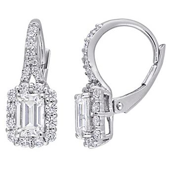 Stella Grace Sterling Silver 1 5/8 Carat T.W. Lab-Created Moissanite Halo Leverback Earrings