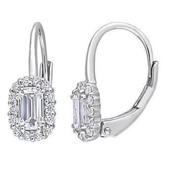Stella Grace Sterling Silver 4/5 Carat T.W. Lab-Created Moissanite Octagon Halo Leverback Earrings
