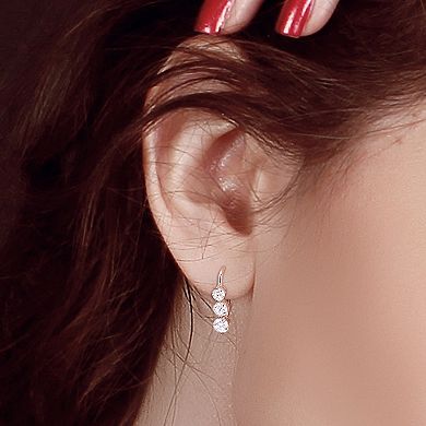 Stella Grace Sterling Silver 2 1/5 Carat T.W. Lab-Created Moissanite 3-Stone Leverback Earrings