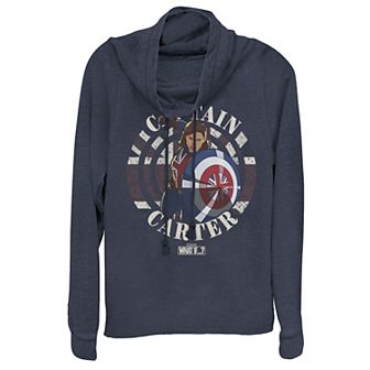 Juniors' Marvel What If Captain Carter Stamp Cowlneck Graphic Lightweight Long Sleeve