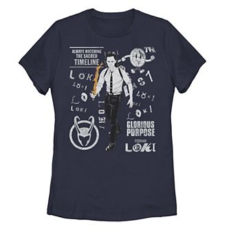 Juniors' Marvel Loki Glorious Purpose Collage Stamp Tee