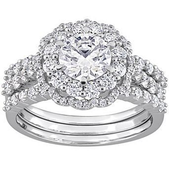 Stella Grace Sterling Silver 2 1/4 Carat T.W. Lab-Created Moissanite Halo Engagement Ring Set
