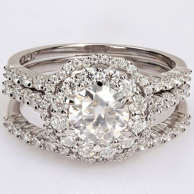 Stella Grace Sterling Silver 2 1/4 Carat T.W. Lab-Created Moissanite Halo Engagement Ring Set