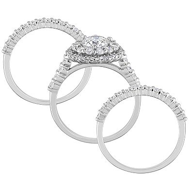 Stella Grace Sterling Silver 2 1/4 Carat T.W. Lab-Created Moissanite Halo Engagement Ring Set