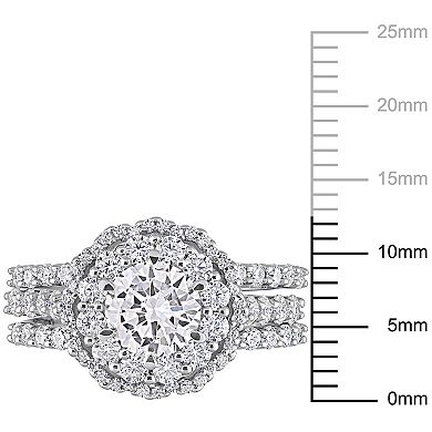 Stella Grace Sterling Silver 2 1/4 Carat T.W. Lab-Created Moissanite Halo Engagement Ring Set